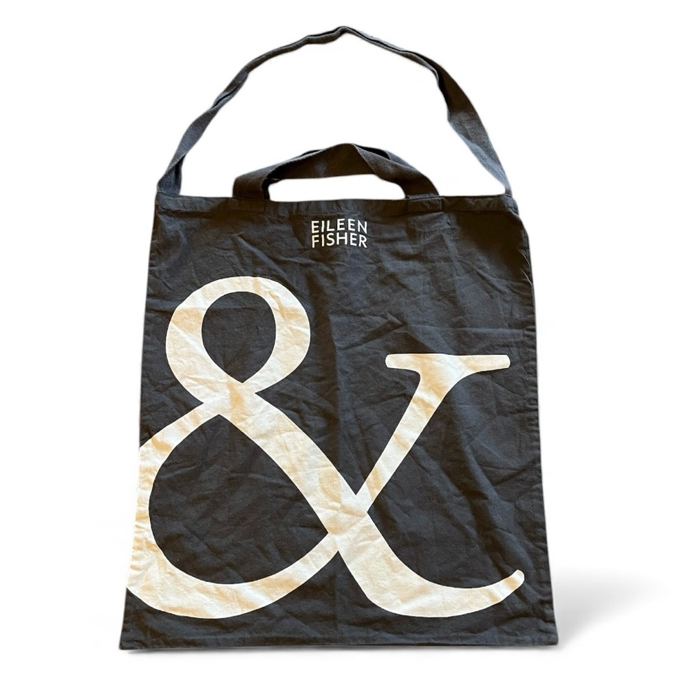 Eileen Fisher Gray White Ampersand Tote Bag 100% Organic Cotton Medium